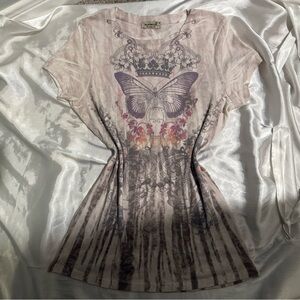 ONE WORLD Butterfly Crown Tee - Cream and Gray